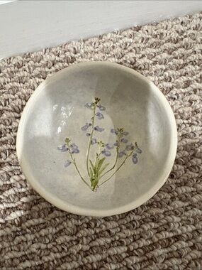 Salt Marsh Pottery Handcrafted Cream Ceramic Bowl with Lavender Floral Design
